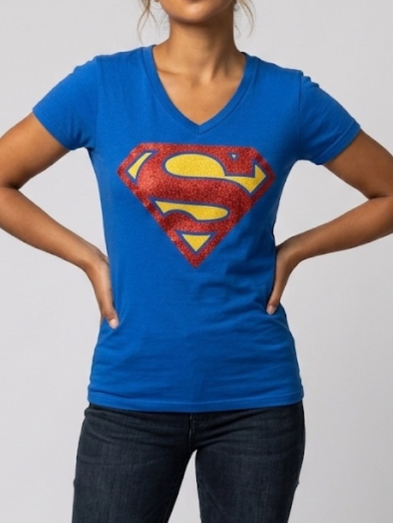 DC Comics Tops - Women's Superman V-Neck Graphic T-Shirt, Blue, Size M